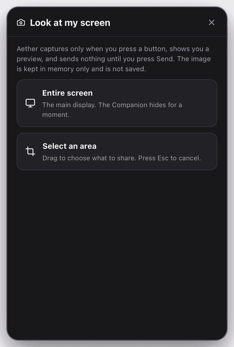 The Companion while you choose entire screen or an area